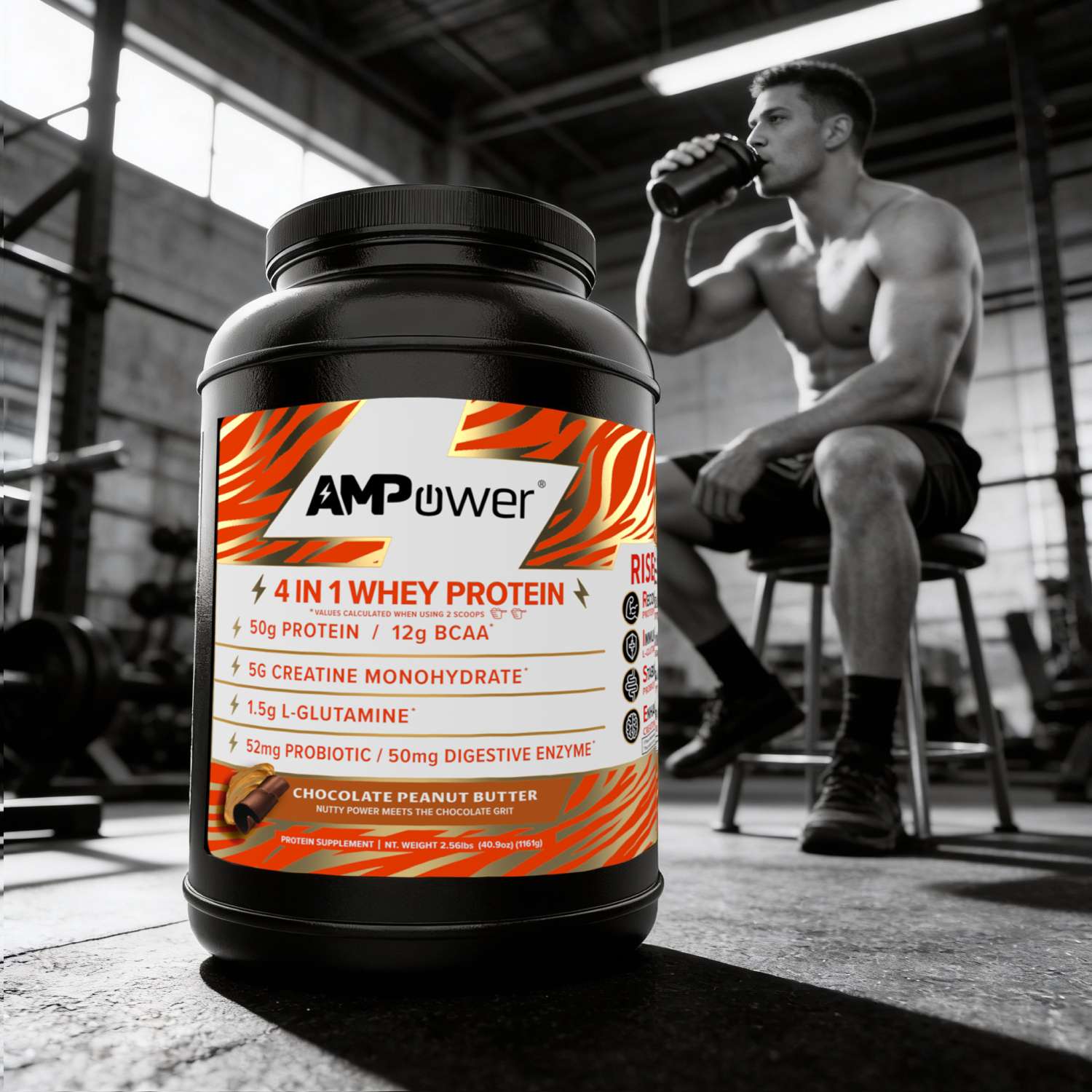 Chocolate Peanut Butter AMPOWER Whey Protein Case of 4 Jars