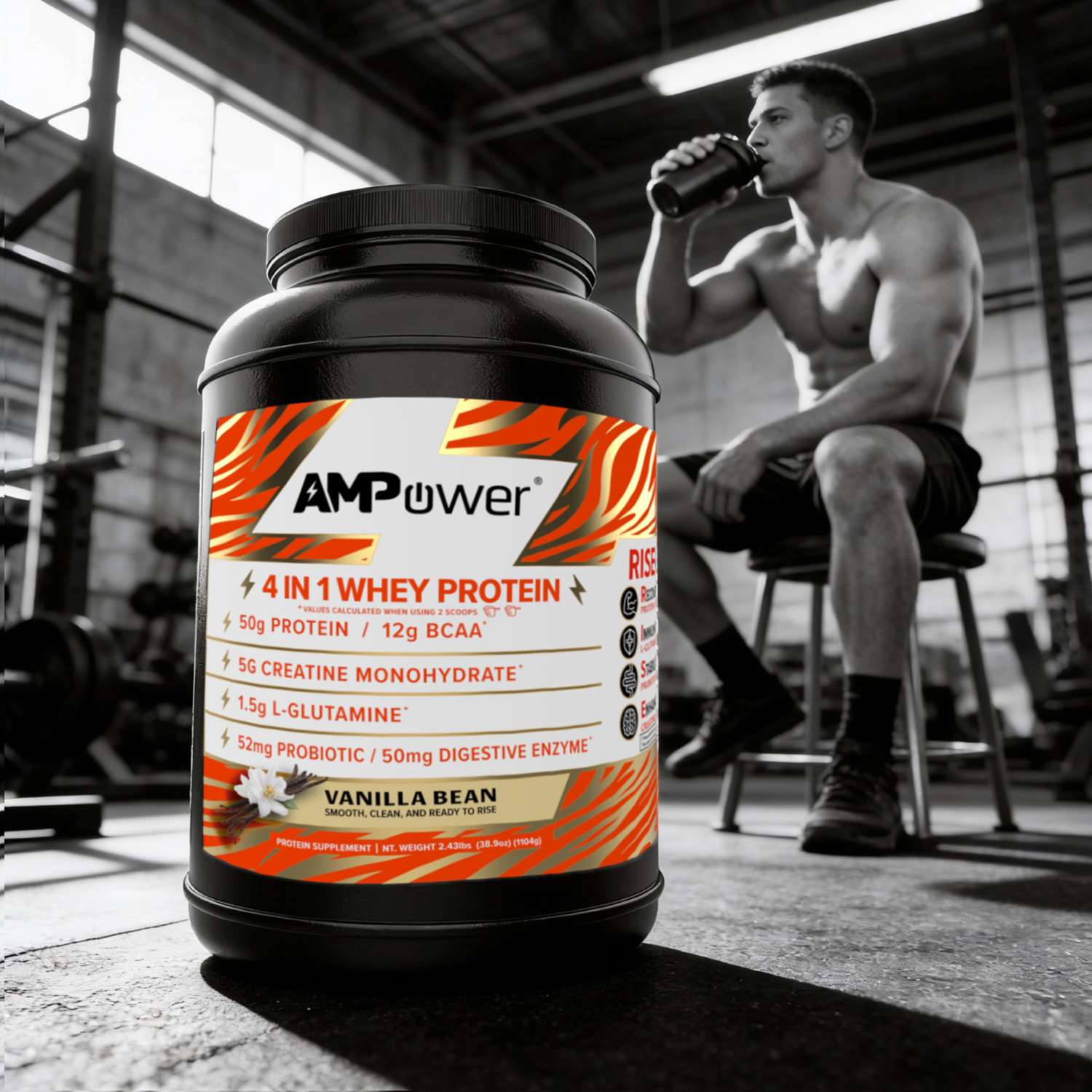 Vanilla Beans AMPOWER Whey Protein Case  of 4 Jars